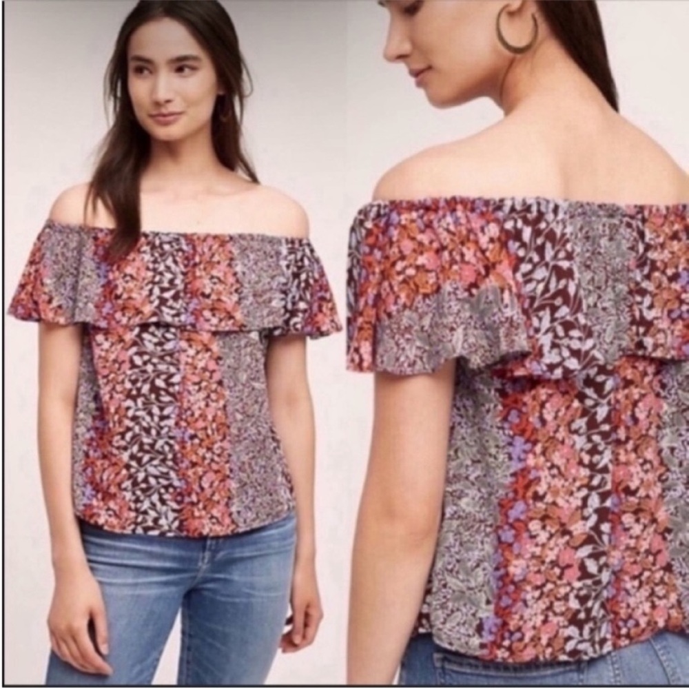 Anthropologie Maeve Floral Vallita Off The Shoulder Top